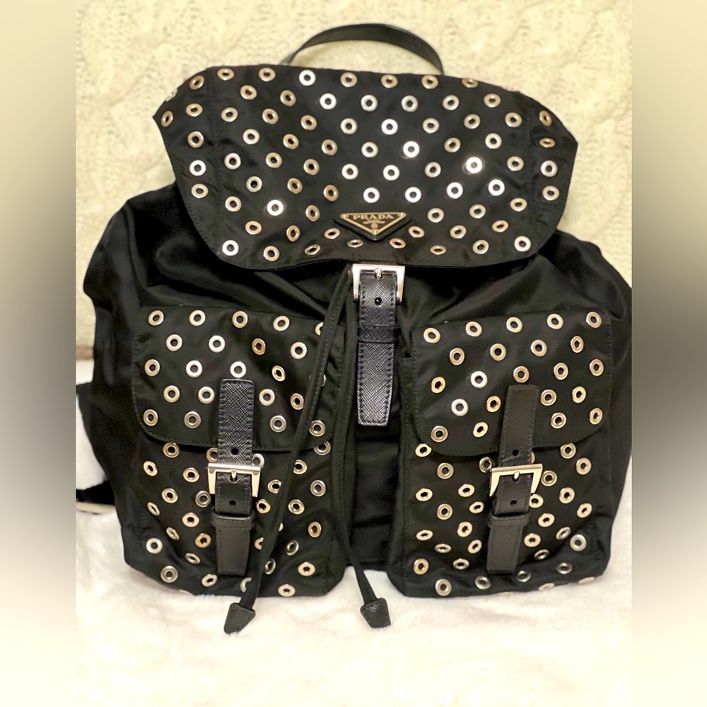 Unused Prada Nylon Backpack w/Grommet Design